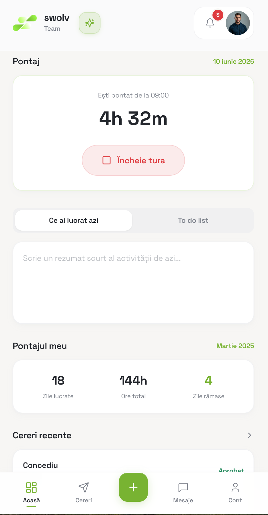 Swolv mobile app — employee view